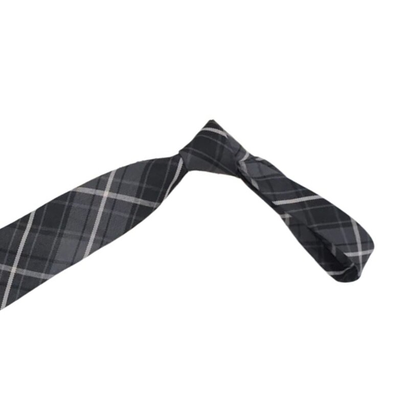 50JB Vintage Gray Checkered Neck Tie School Student Uniform Pre-Tied Adjusted Necktie JK Bowtie for Formal Wear Business