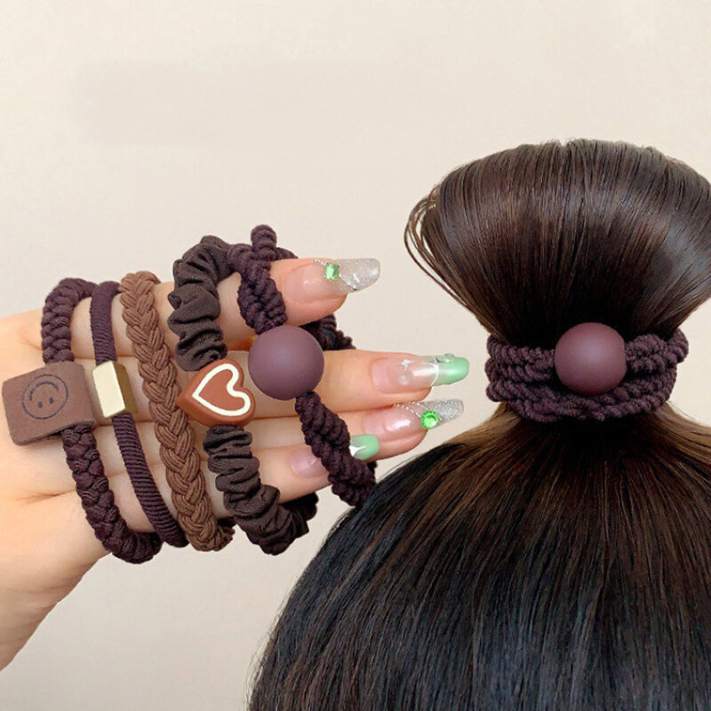 Colorful Scrunchies For Girls Kids Women Elastic Hair Bands Hair Accessories Heart Bead Hair Gum Hair Rim Hairband Ponytail Ties