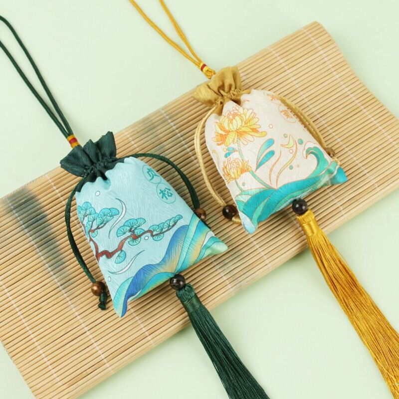 Hanging Women Sachet Fashion Flower Printing Small Pouch Chinese Style Sachet Pendant Tassel Jewelry Packaging Children