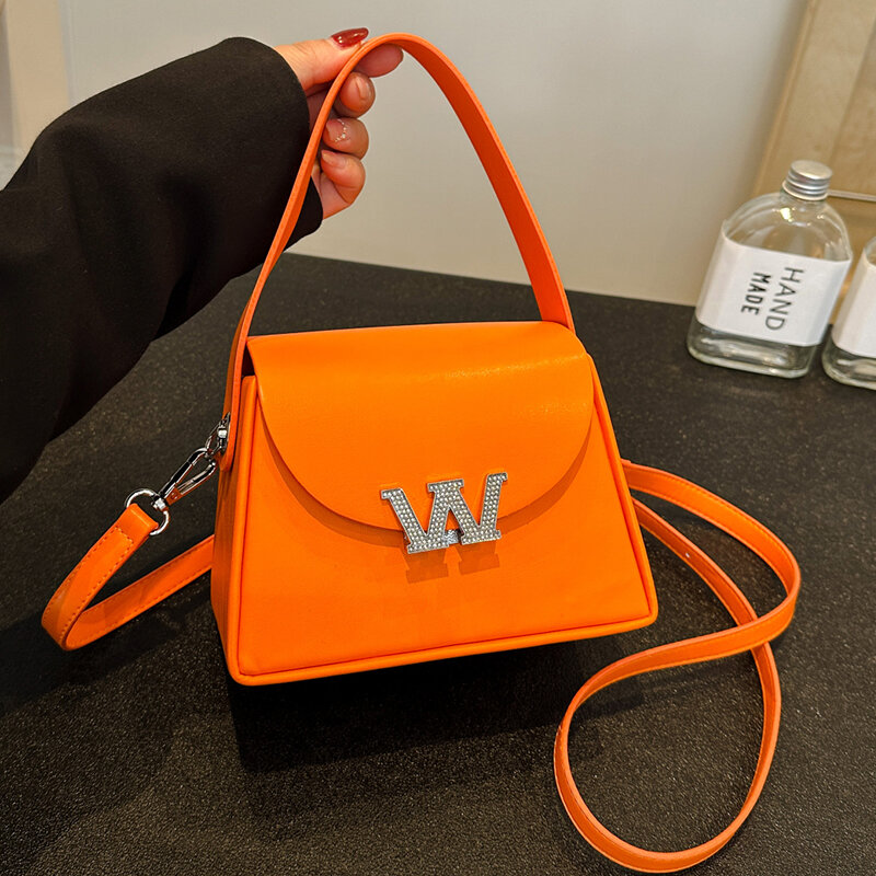 Оранжевая дамская сумка-тоут через плечо из искусственной кожи, новинка 2024, Роскошная сумочка, женская сумка, дизайнерская маленькая квадратная сумка через плечо