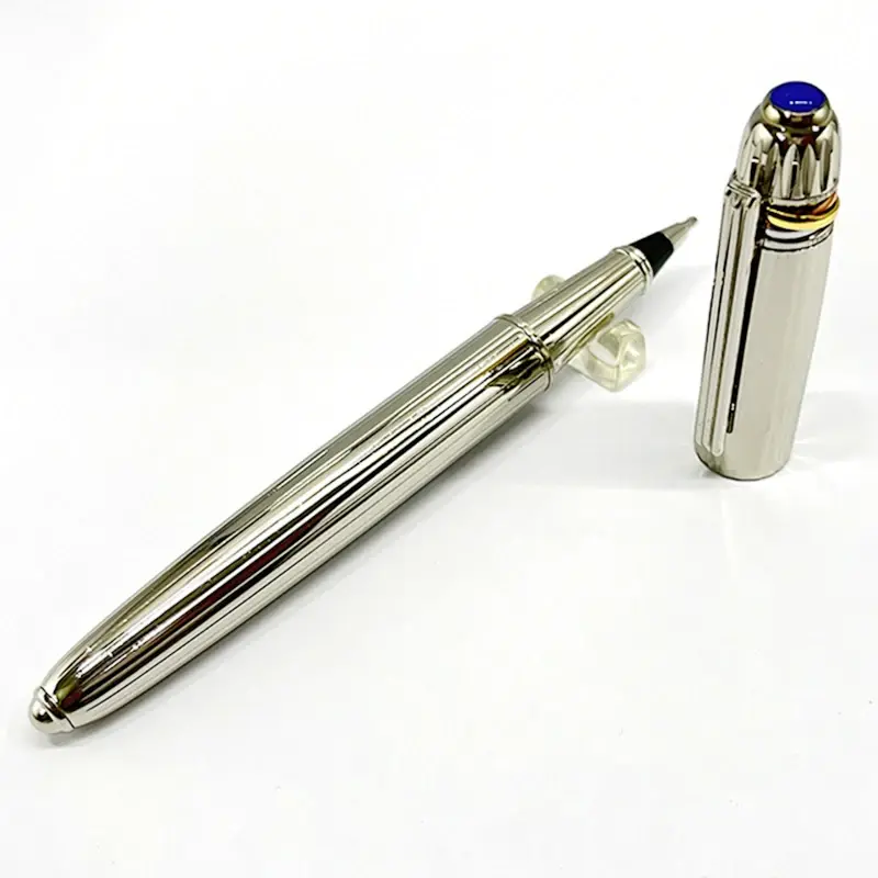 TS CT-قلم توقيع معدني كلاسيكي ، فضي مع مثقاب أزرق ، أقلام حبر جاف ، أدوات كتابة مريحة