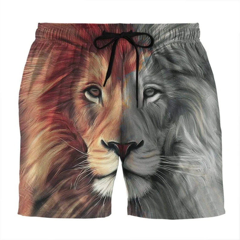 Pantalones cortos de playa con estampado de Tigre y León, ropa deportiva de secado rápido, hawaiana, divertida, a la moda, para vacaciones