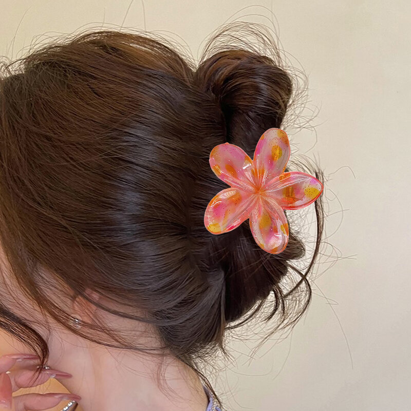 Gradien besar bunga telur akrilik klip rambut untuk wanita manis jepit rambut cakar kepiting penjepit jepit rambut Hawaii aksesoris rambut