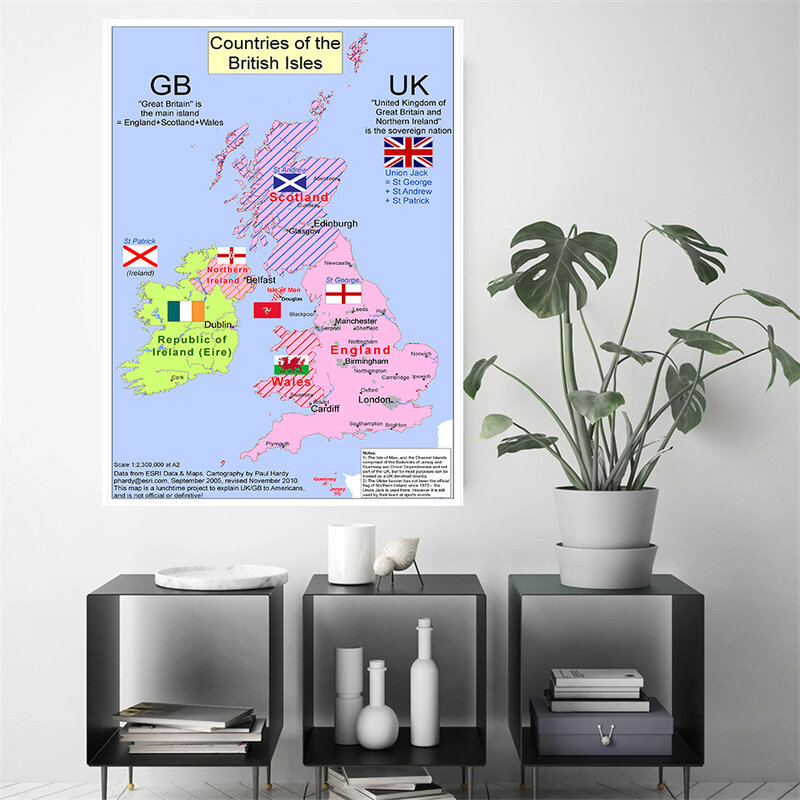 42*59cm Political Map of The UK Vintage Canvas Painting Decorative Wall Art Poster Living Room Home Decoration School Supplies