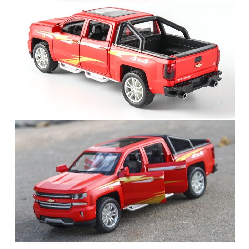 Simulazione 1:32 giocattolo in lega per bambini a sei porte aperto con luci musicali Pickup posteriore modello SUV decorazione modello di auto giocattolo per bambini