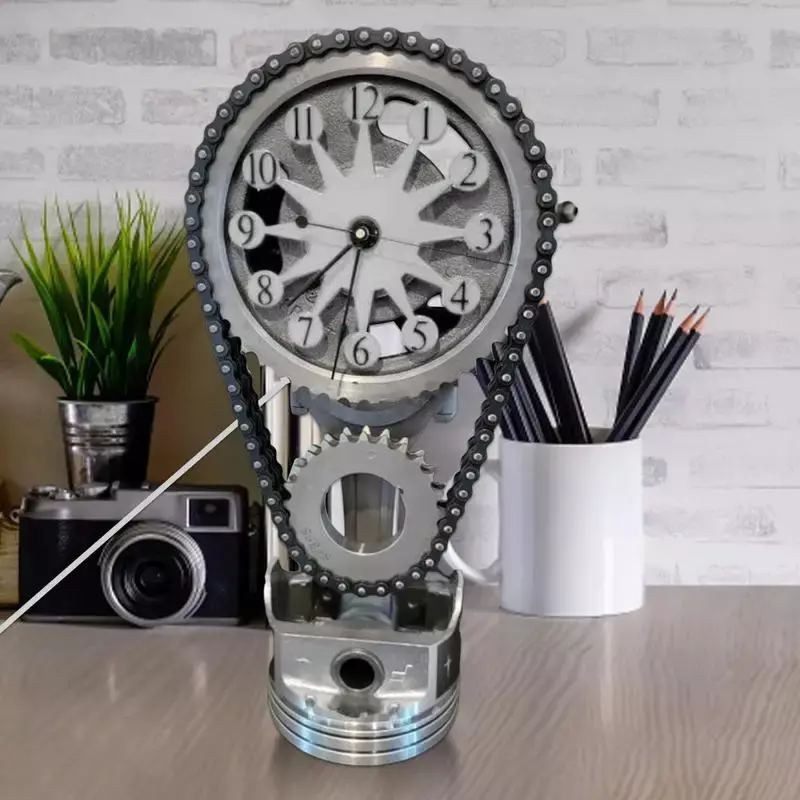 Jam Gear logam meja, alat dekorasi gerakan kuarsa jam gir berputar logam untuk rumah asrama kantor