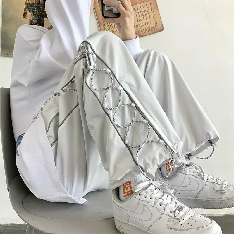Spodnie z szerokimi nogawkami Kobiety Luźne Wysoka Talia Rekreacja Para Streetwear Moda Koreański Styl Unisex Spodnie Retro Boczne Paski Hip Hop