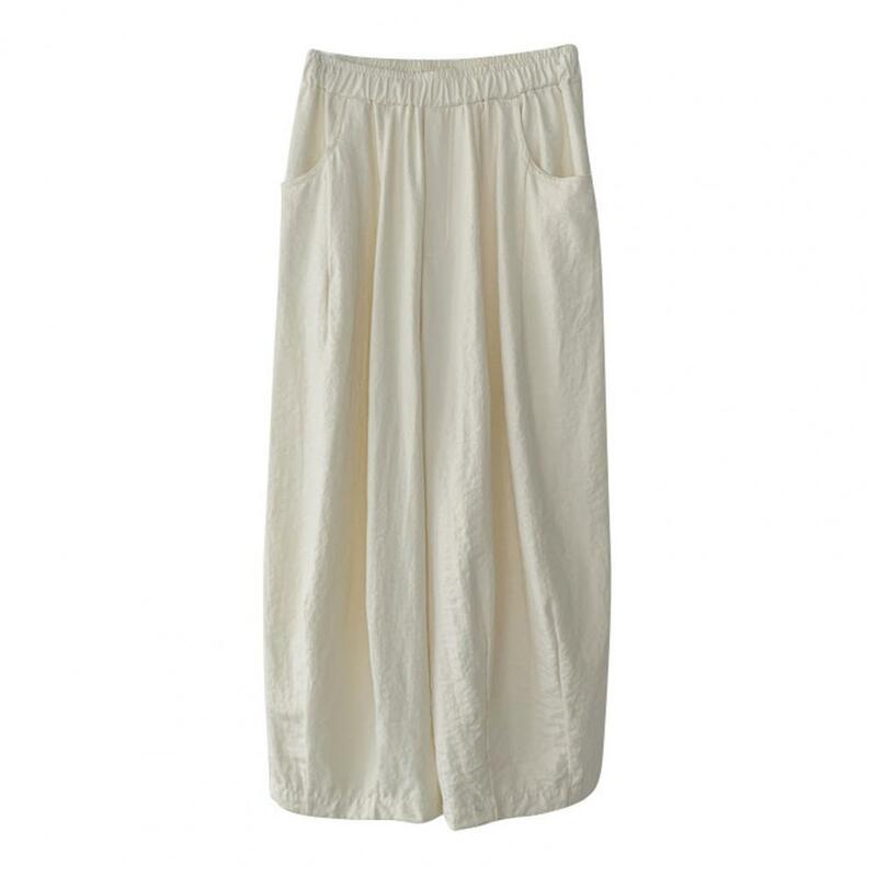 Pantalones elásticos de cintura alta para mujer, pantalón de pierna ancha con bolsillos, Color sólido, holgado, largo, Verano