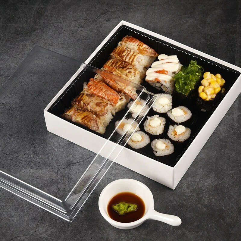 Caja de embalaje de plástico para Sushi, producto personalizado, regalo comercial japonés, Sashimi, para llevar