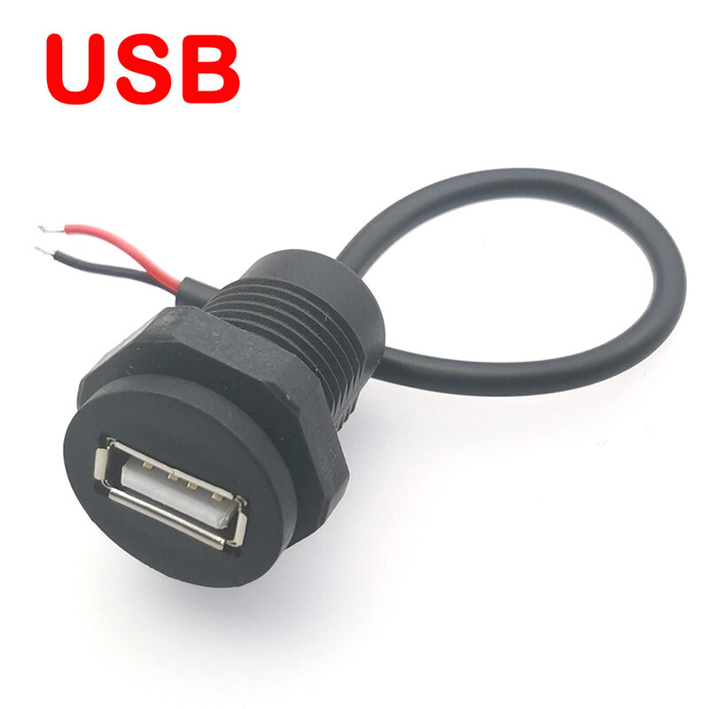 1 buah nyaman pemasangan berulir USB 2.0 Female Power Jack 2Pin 4Pin konektor Port pengisian dengan kabel USB soket pengisi daya