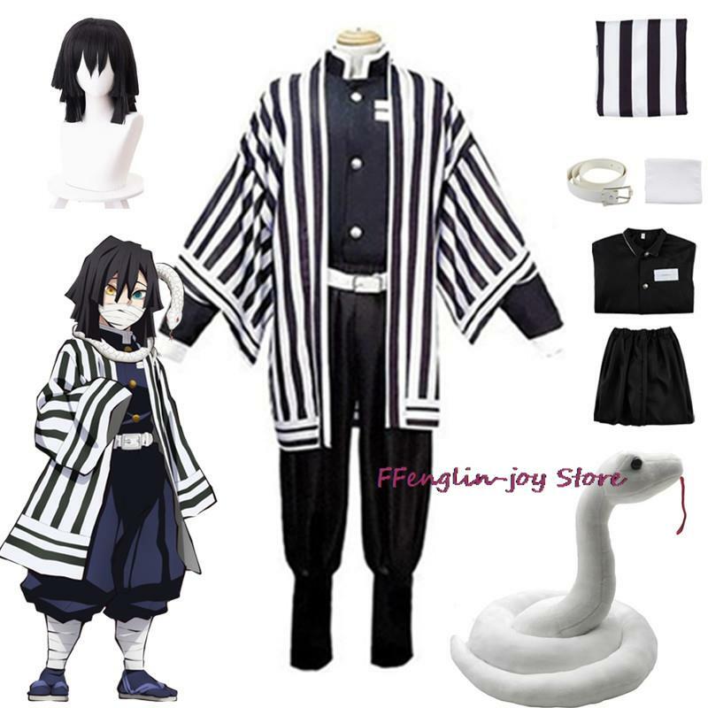Anime Iguro Obanai Kimono Uniform Anime Pruik Cosplay Kostuum Halloween Feest Witte Slang Rekwisieten