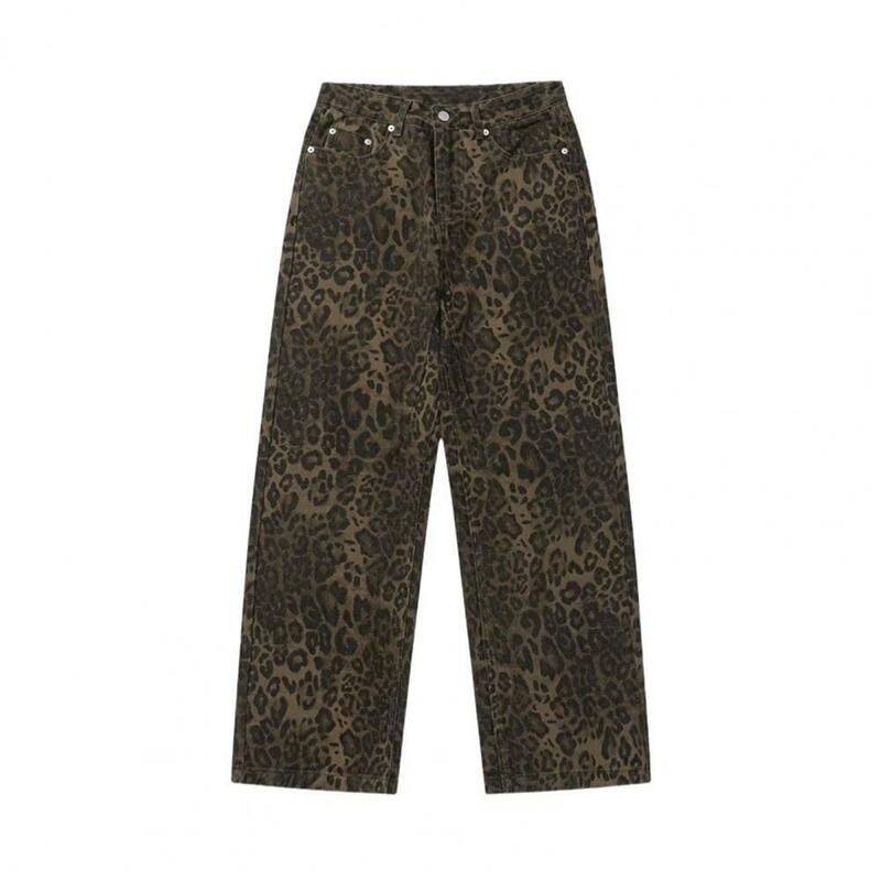 Adult Trousers Leopard Print Unisex Hop Jeans with Wide Leg Soft Streetwear Style for Young Adults Loose for Fashionable