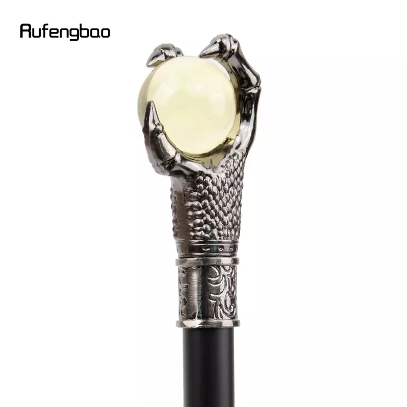 Dragon Claw afferrare palla di vetro giallo chiaro argento bastone da passeggio decorativo moda bastone da passeggio Cosplay manopola di canna Crosier 93cm