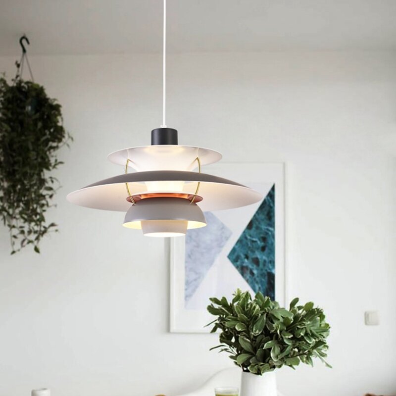 โคมไฟแขวน LED ทรงร่มที่ห้อยไฟดีไซน์สร้างสรรค์โคมไฟแขวนเพดานมีสีเงาวาวสำหรับห้องครัว paulsen
