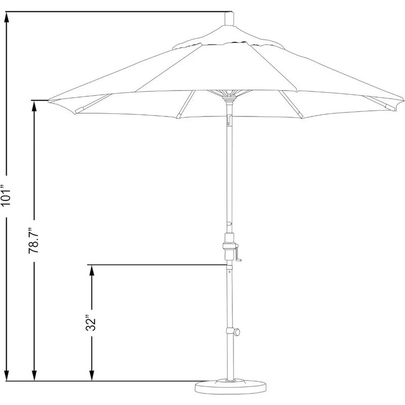 Crank Lift-Lift Parasol Set, colarinho, inclinação, suporte, pólo branco, 9 'Round, alumínio, mercado guarda-chuva, pôr do sol, olefina, frete grátis Tarp