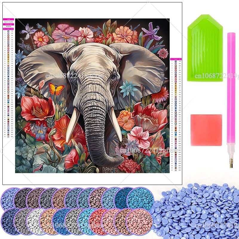 Elefante 5D Kits de Pintura Diamante, Broca completa Strass, Borboleta Diamond Mosaic, Ponto Cruz Artesanato, Casa Arte decorativa Posters
