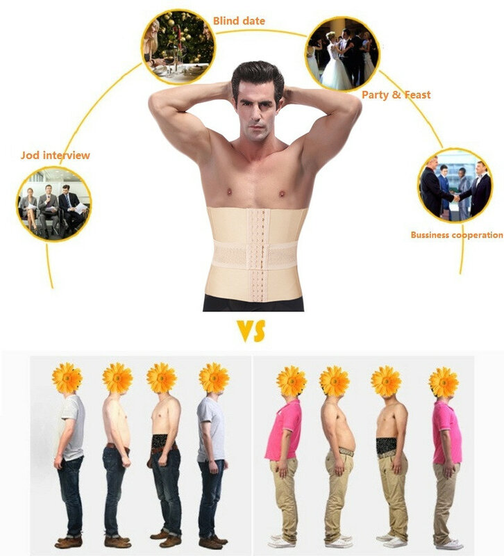 Sabuk pemodelan tubuh pria, pembentuk Olahraga kontrol perut pakaian pembentuk pinggang pelangsing 16 tulang baja tali tarik kuat