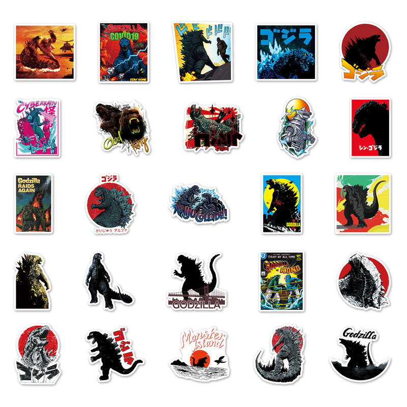 50 الوحش Godzilla أنيمي الكرتون الكتابة على الجدران ملصقات الكمبيوتر المحمول الزخرفية دراجة نارية سكيت سيارة كوب ماء ملصق مقاوم للماء