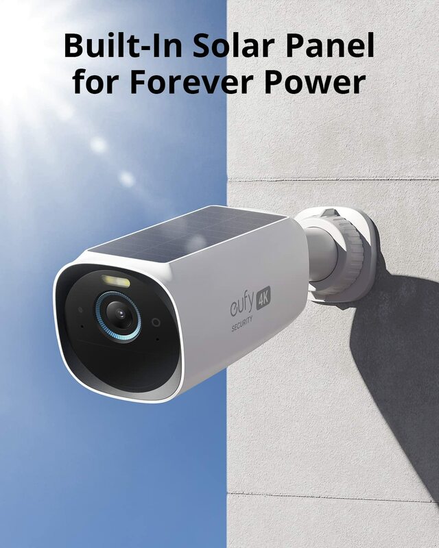 Eufy security S330 eufyCam 3 Caméra de sécurité extérieure sans fil 4K Caméra panneau solaire Forever Power Reconnaissance faciale AI