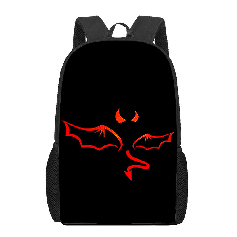 Mochila escolar para meninos e meninas, mochila escolar, mochila de grande capacidade, logotipo diabo do inferno, impressão padrão 3D, impressão de cachorro