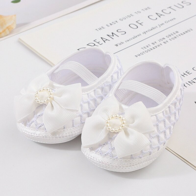 0-12M Newborn Baby Girls Baptism Shoes and Headband Set Bowknot Woven Mary Jane Flats First Walkers Crib Shoes