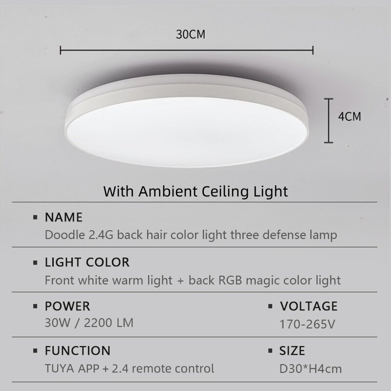 TUYA 지능형 LED 천장 조명, RGB 백라이트, 다채로운 조명, 리모컨 앱, 밝기 조절 스마트 홈 조명