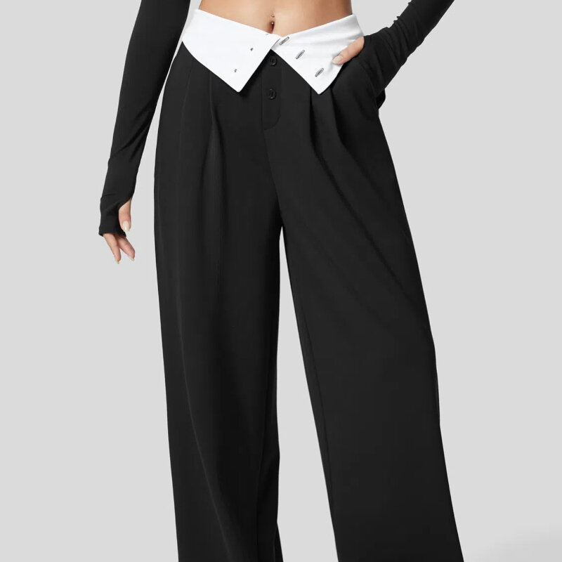 Pantalones informales con botones para mujer, pantalón de cintura alta y pierna recta, ropa coreana, 2024