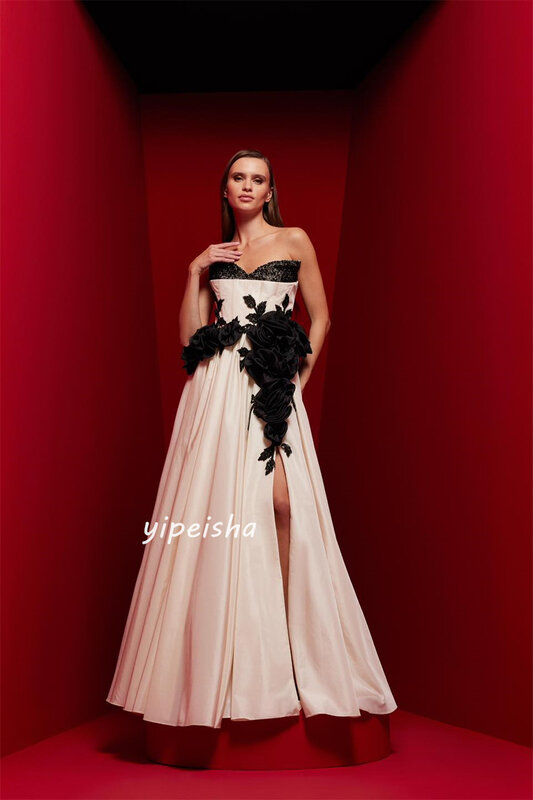 Prom Dress Evening Saudi Arabia Jersey Flower Draped Pleat Wedding Party A-line Strapless Bespoke Occasion Gown Long Dresses
