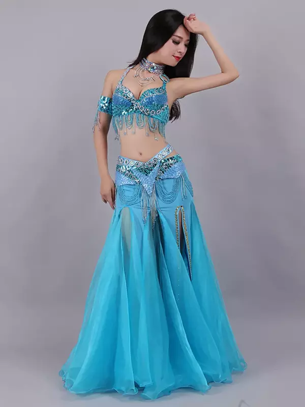 Индийская танцевальная одежда для взрослых женщин, танцевальный костюм для танца живота с бисером и блестками, вышивка стразами, Женский костюм для выступления на сцене