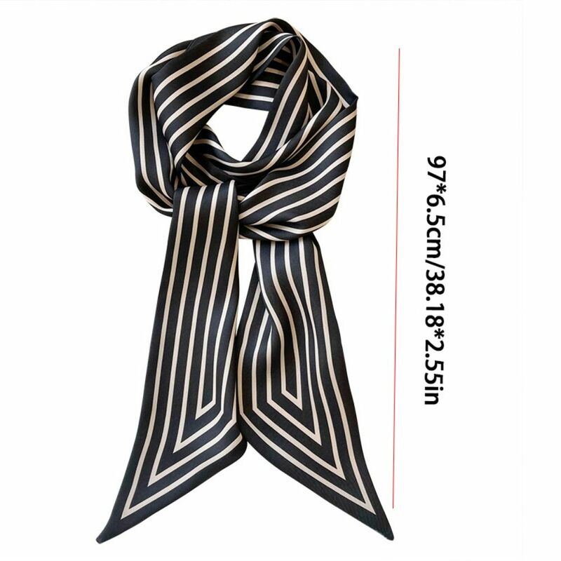 Nordic Stripe minimalistyczny styl mały długi szalik dla kobiet jedwabny szal proste eleganckie wstążki na głowę damskie szal akcesoria