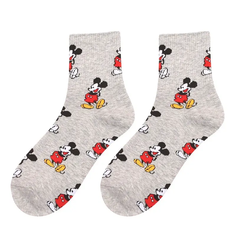 Disney 1 sztuka para kobiet skarpetki bawełniane oddychające Mickey wzór szary czarny dziki kreskówka oddychające skarpety skarpetki dla dorosłych