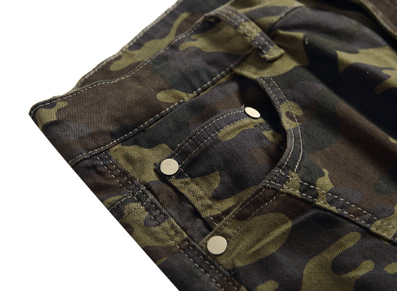 Jeans camuflado militar masculino com bolso, calça reta de hip hop verde exército denim cargo, calça de marca jovem, tendência slim, moda, 2022