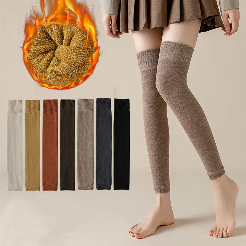 Scaldamuscoli da donna lavorati a maglia invernali sopra il ginocchio Leggings caldi tinta unita calzini lunghi in lana calda maniche in cotone ginocchiera