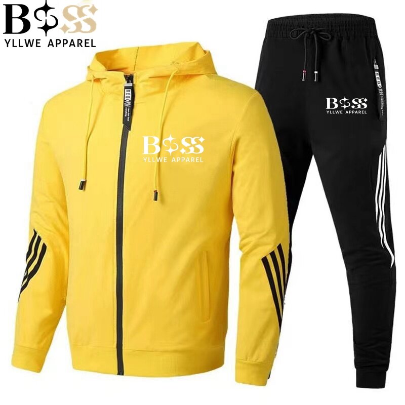 BSS YLLWE-Conjunto esportivo masculino com capuz e calça com zíper, jogging casual de fitness, moda, novo, primavera, outono, 2022