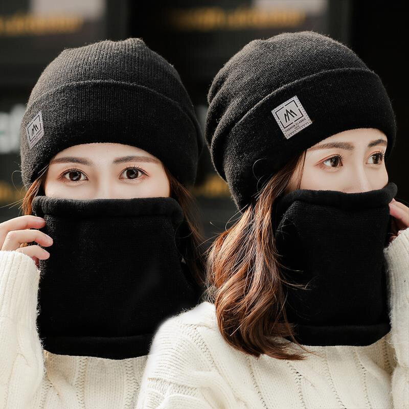 Ensemble bonnet et écharpe en laine optique pour femme, masque cagoule, bonnet d'hiver