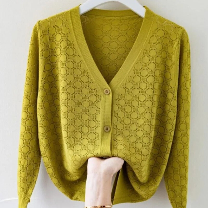 Женский однобортный Кардиган, трикотажный свитер с V-образным вырезом, короткая вязаная одежда, однотонный кардиган, джемпер, весна-зима 2024