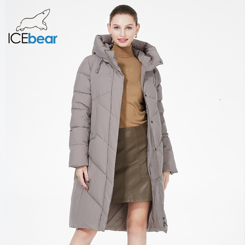 ICEbear mantel panjang wanita, jaket katun parka bertudung kasual hangat musim dingin 2023