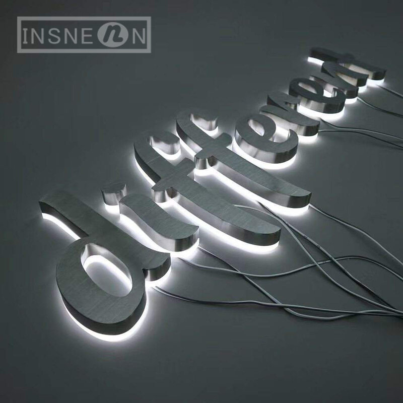 Backlit Channel Letter 3D Stainless Steel Letter Sign Retail Shop Wall Decor Company Business Illuminated Led Signage