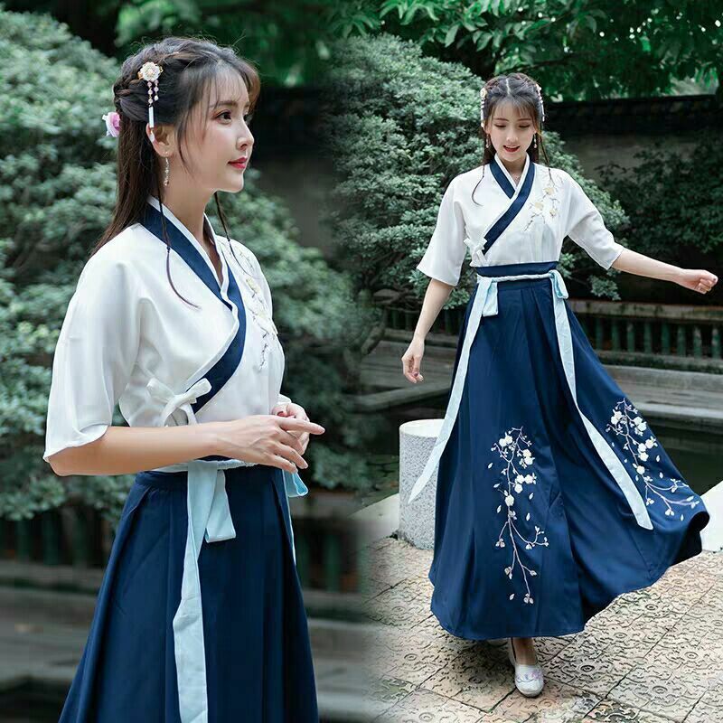 Zhanfu-女性と男性のための中国の伝統的な服、古代の学生、襟のスカートスーツ、パフォーマンスの服、毎日の服