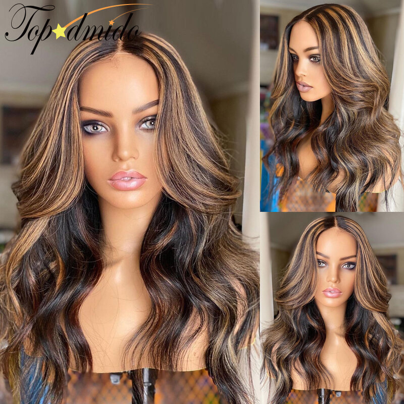 Topodmido #4/27 Highlight Color 13x4 Lace Front Wig with 200 Density 4x4 Hair Closure Wig Body Wave 13x6 Transparent Lace Wig