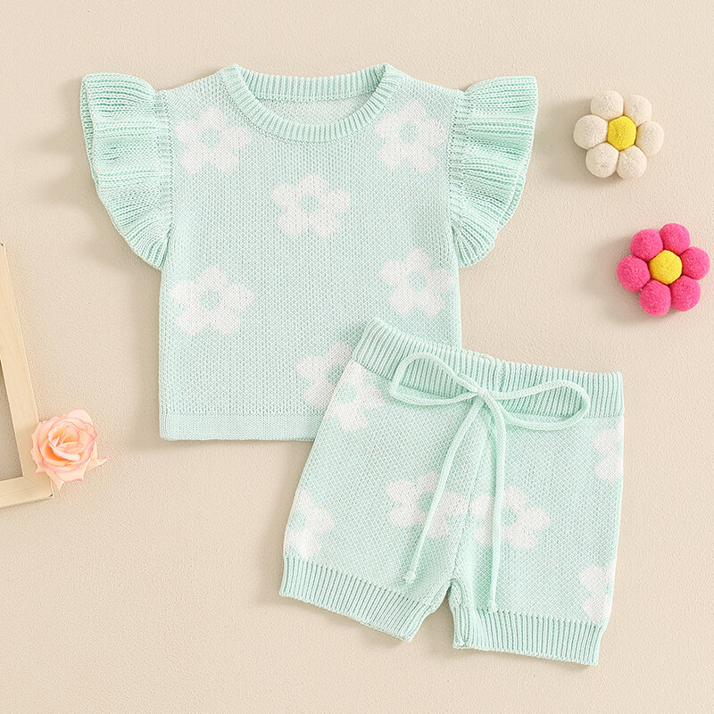 2024-04-12 Lioraitiin 0-24m musim panas bayi perempuan pakaian Floral cetak Ruffle atasan dan elastis Set celana pendek pakaian lucu