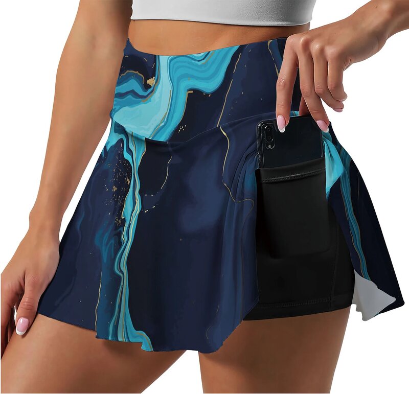 Women's Tennis Skirts Badminton Golf Pleated Skirt with 2 Pockets Sportswear High Waist  Double-Layer Fitness Shorts Skirt