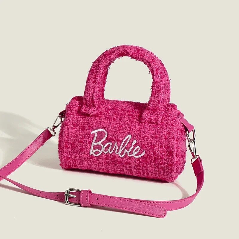 Moda Barbie różowe torby kurierskie słodkie dziewczyny Barbie torebka kobiety torba na ramię cylindryczne torby wiadro ozdoby prezenty świąteczne