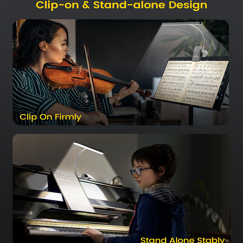 Recarregável Eye Caring Book Light, Clip on Music Stand, lâmpada de folha regulável, Piano, 56 LEDs