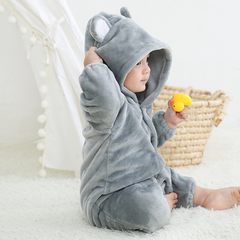 Dziecko Baby jednoczęściowa piżama piżama Cute Cartoon z kapturem flanelowe kombinezony piżama jesienna zima pogrubiona ciepła odzież domowa