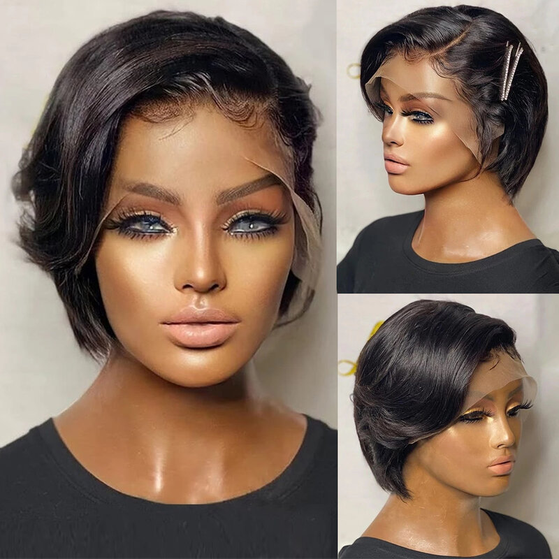 Short Human Hair Wigs Pixie Cut Straight Remy Brazilian Transparent Straight Bob Human Hair Wigs For Black Women
