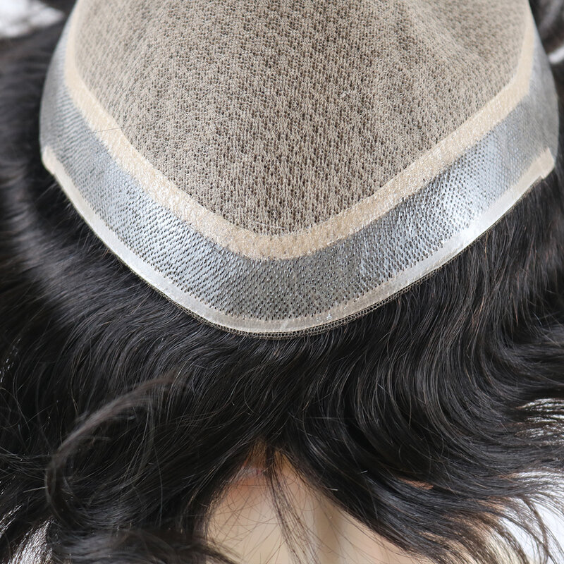 Мужской парик черного цвета на шелковой основе M-lace из искусственной кожи и швейцарского кружева, 100% натуральные прямые волосы из натуральной кожи головы, дышащий