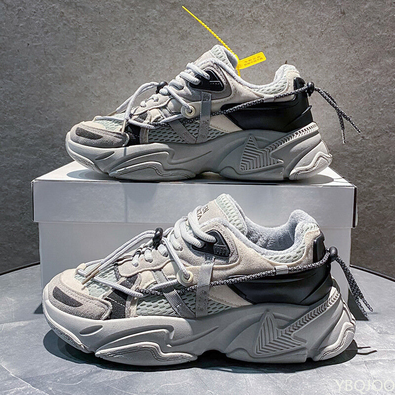 Zapatillas de deporte con plataforma para Hombre, zapatos informales de malla transpirable con cordones, para correr, Otoño, 2022