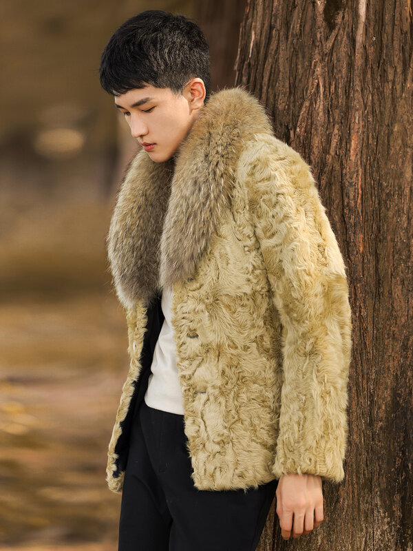 AIFEIGEONLINE-Casaco de couro verdadeiro masculino, jaqueta grande de pele de guaxinim, roupas casuais, high-end, inverno, novo