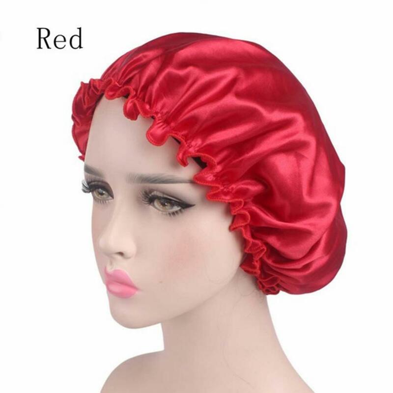 Topi Warna Polos Topi Wanita Elastis Satin Renda Malam Tidur Kemoterapi Perawatan Rambut untuk Aksesori Tukang Cukur